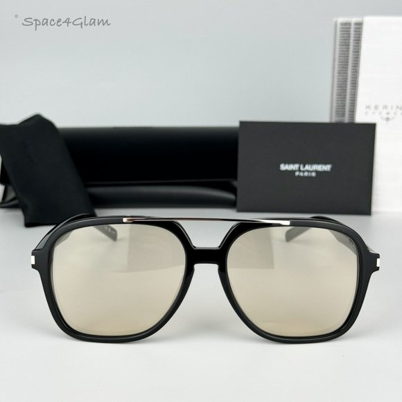Saint Laurent Men Sunglasses Black Light Yellow Pilot SL545 001 BRAND NEW - Picture 1 of 14